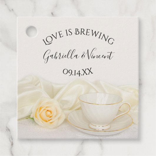 Tea Cup met White Rose Love is Brouwerij Weddensch Bedankjes Labels (Voorkant)