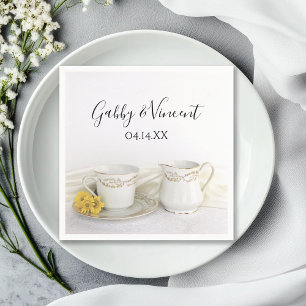 Tea Cup met Yellow Daisies Wedding Servet