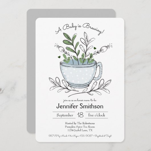 Tea Cup Tea Party Baby Shower Invitations (Devant / Derrière)