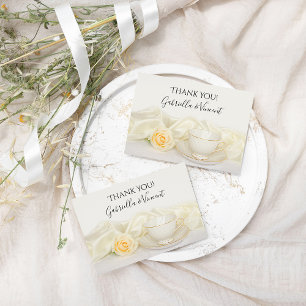 Tea Cup White Rose Flower Mariage Merci Note
