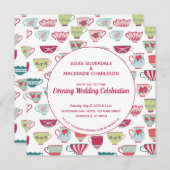Tea Cups Modern Evening Wedding Kaart (Voorkant / Achterkant)