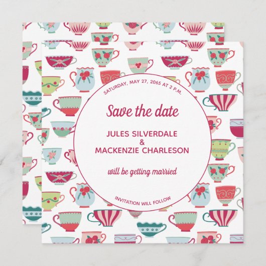 Tea Cups Modern  sparen de Datum Kaart (Voorkant / Achterkant)