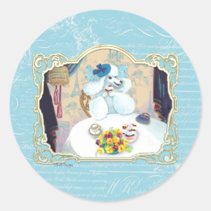 Tea en Crumpets White Poodle Tea Party Ronde Sticker