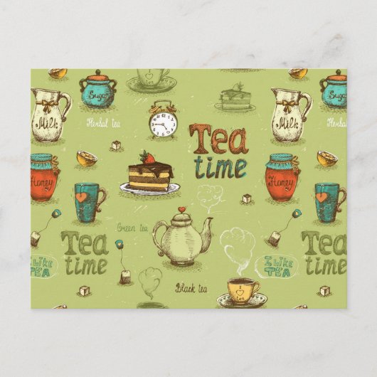 Tea en Honey Tea Time in Green Briefkaart (Voorkant)