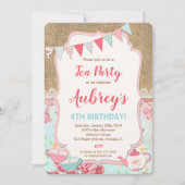 Tea fête anniversaire invitation fille shabby chic (Devant)
