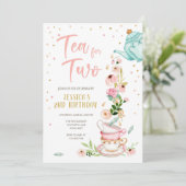 Tea for Two Birthday Invitation Floral Tea Party (Debout devant)