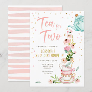 Tea for Two Birthday Invitation Floral Tea Party Kaart