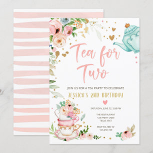 Tea for Two Birthday Invitation Floral Tea Party Kaart