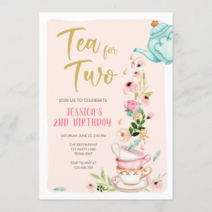 Tea for Two Birthday Invitation Floral Tea Party Kaart