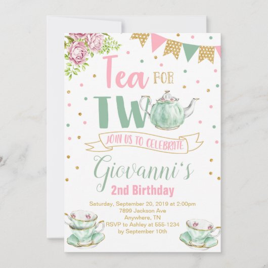 Tea for Two Birthday Party Invitation Kaart (Voorkant)