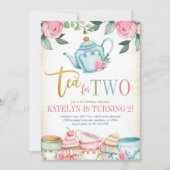 Tea for Two Floral 2nd Birthday Kaart (Voorkant)