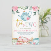 Tea for Two Floral 2nd Birthday Kaart (Staand voorkant)