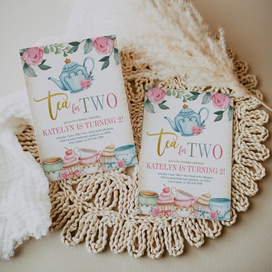 Tea for Two Floral 2nd Birthday Kaart