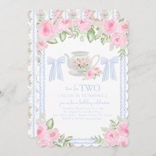 Tea for Two Grandmillennial Birthday Invitation Kaart