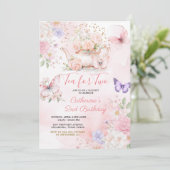 Tea For Two Pink Purple Tea Party Butterfly Kaart (Staand voorkant)