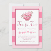 Tea for Two Pink Second Birthday Invitation Kaart (Voorkant)