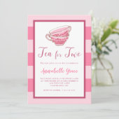 Tea for Two Pink Second Birthday Invitation Kaart (Staand voorkant)