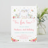 Tea for Two roze Gold Floral Tea Party Birthday Kaart (Staand voorkant)