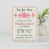 Tea for Two Second Birthday Invitation Cream Kaart (Staand voorkant)