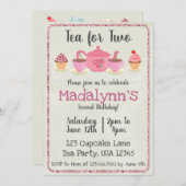 Tea for Two Second Birthday Invitation Cream Kaart (Voorkant / Achterkant)