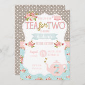 Tea for Two Second Birthday Invitation Kaart (Voorkant / Achterkant)