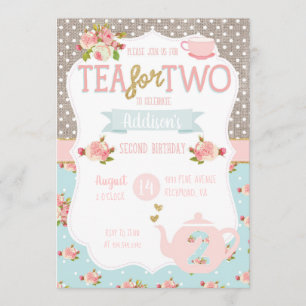 Tea for Two Second Birthday Invitation Kaart