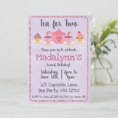 Tea for Two Second Birthday Paars Invitation Kaart (Staand voorkant)