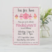 Tea for Two Second Birthday Pink Invitation Kaart (Staand voorkant)