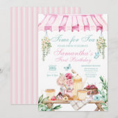 Tea Garden Party Birthday Invitation Kaart (Voorkant / Achterkant)