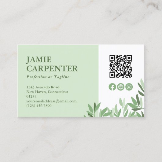 Tea Green Calm Greenery QR Code Foto Sociale Media Visitekaartje (Voorkant)