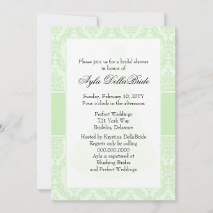 Tea Green Damask Bridal Shower Invitation Kaart