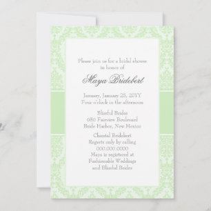 Tea Green Damask Bridal Shower Invitation Kaart