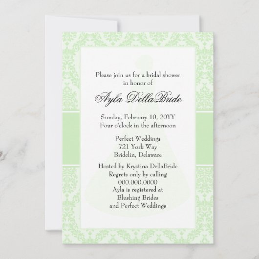 Tea Green Damask Invitation de douche nuptiale (Devant)