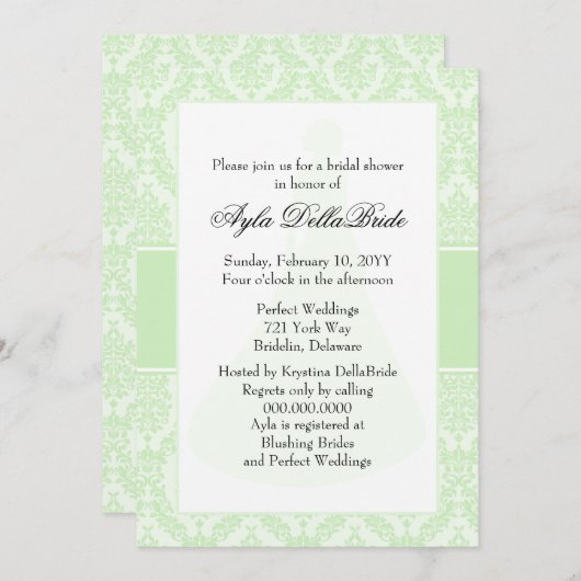 Tea Green Damask Invitation de douche nuptiale (Devant / Derrière)