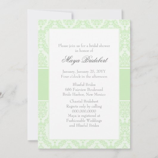 Tea Green Damask Invitation de douche nuptiale (Devant)