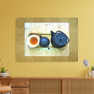 Tea-instelling Fotografie bovengrondse Uitzicht Canvas Afdruk