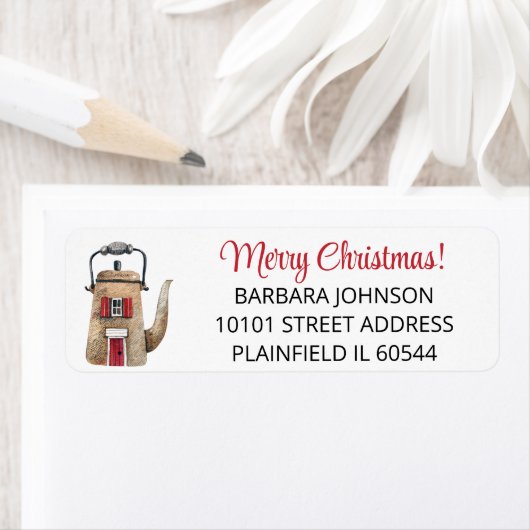Tea Kettle Home, Vrolijk kerstretour adres Etiket (Insitu)