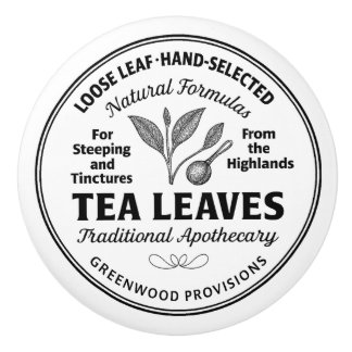 Tea Leaves Label Vintage Typography Ceramic Knob Keramische Knop