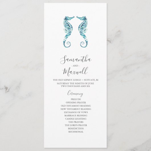 Tea Length Beach Programmes de mariage Seahorses (Devant)