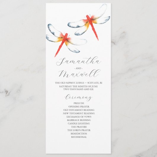 Tea Length Wedding Programme Modèle Dragonfly (Devant)