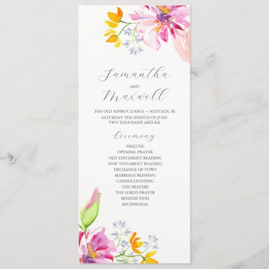 Tea Length Wedding Programme Modèles Floral (Devant)