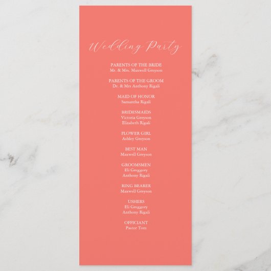 Tea Length Wedding Programme Modèles Floral (Dos)