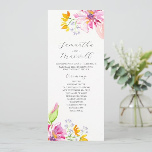 Tea Length Wedding Programme Modèles Floral (Debout devant)