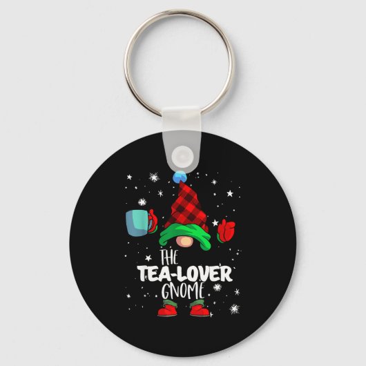 Tea Lover Gnome Red Buffalo Plaid Matching Family Sleutelhanger (Voorkant)
