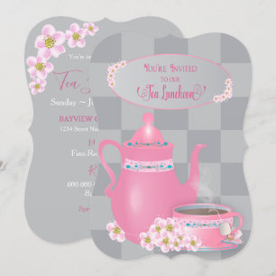 Tea Luncheon, Teapot & Teacup Dames, Roze & Gray Kaart