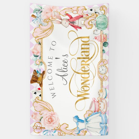 Tea party Alice in wonderland, verjaardagsfeest Spandoek (Verticaal)