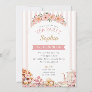 Tea Party Anniversaire Fête Invitation Afternoon T