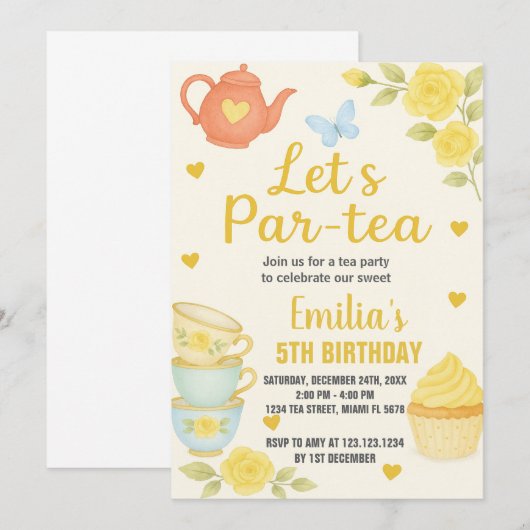 Tea Party Anniversaire Invitation (Devant / Derrière)