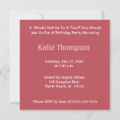 Tea Party Anniversaire Invitation (Dos)