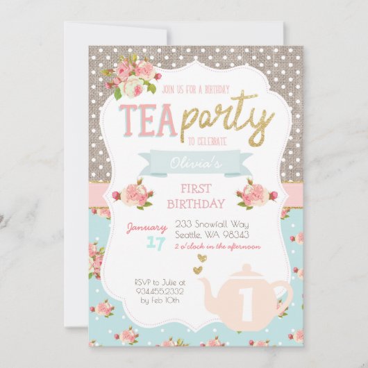 Tea Party Anniversaire Invitation (Devant)
